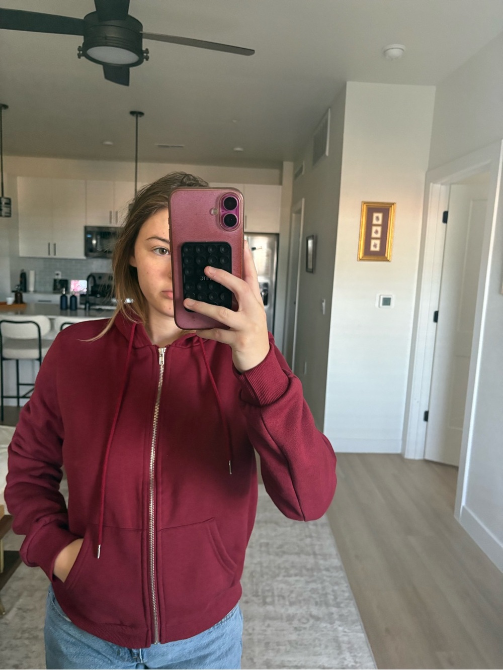 Edikted Burgundy Zip-Up Bomber Hoodie Jacket